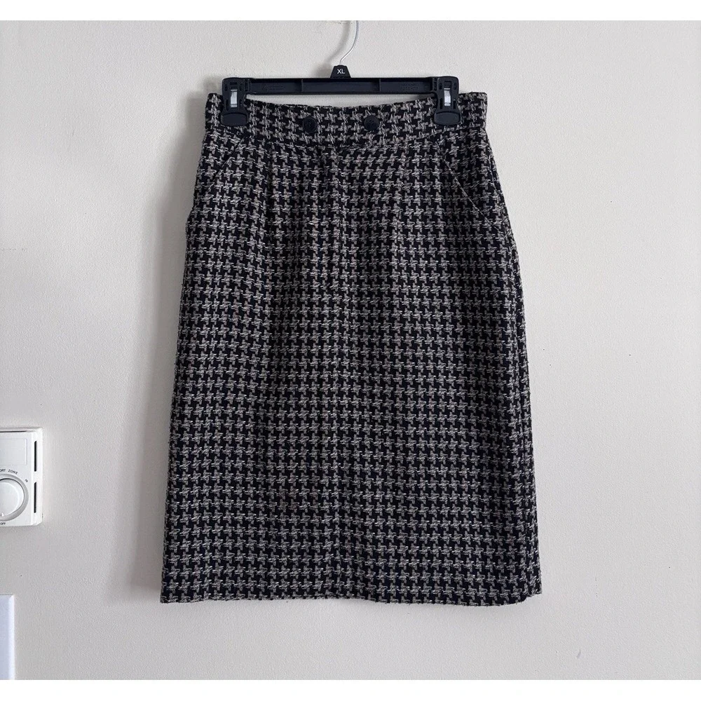 Vintage Diane von Furstenberg Tweed Pencil Skirt Womens 8 Medium Black Tan‎